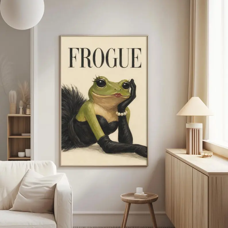 Frogue Wall Art Print, Fashion Frog Poster, Funny Glam Animal Decor, Chic Frog Art