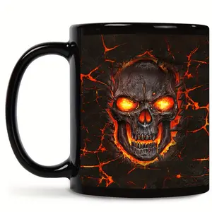 Funny Skull Coffee Mug, Touch My Coffee and I Will Drink It From Your Skull, Black Gothic Ceramic Cup, Gift for Men, Halloween or Birthday