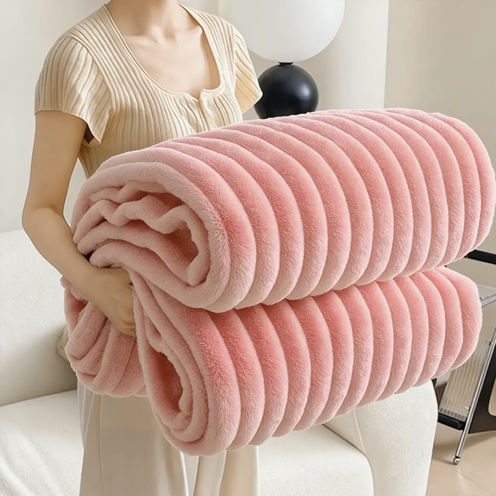 Carlmaya Ultra Soft 3D Striped Throw Blanket Couch Sofa Bed, 330GSM,Cozy Plush Fluffy Fleece Blanket Bedroom Home Decor, Warm Lightweight Gentlesoft Blanket Gifts for Birthday