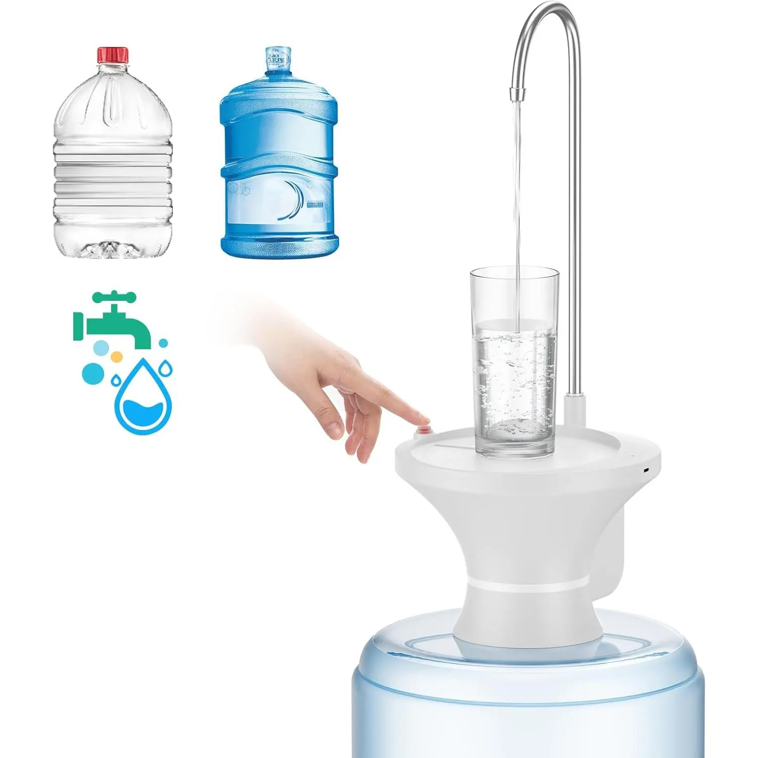 Water Dispenser for 5 Gallon Bottle - Automatic Electric Drinking Water Dispenser, Water Bottle Pump for 2-5 Gallon Water Jugs, USB Rechargeable Water Pump with 2 Switch Control for Home, Camping