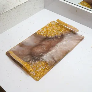 Handmade Decorative Resin Tray with Handles - Geode Resin Tray - Epoxied Design
