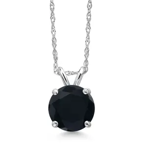 Gem Stone King 14K White Gold Black Onyx Pendant Necklace for Women | 1.28 Cttw | Gemstone December Birthstone | Round 7MM | With 18 Inch Chain