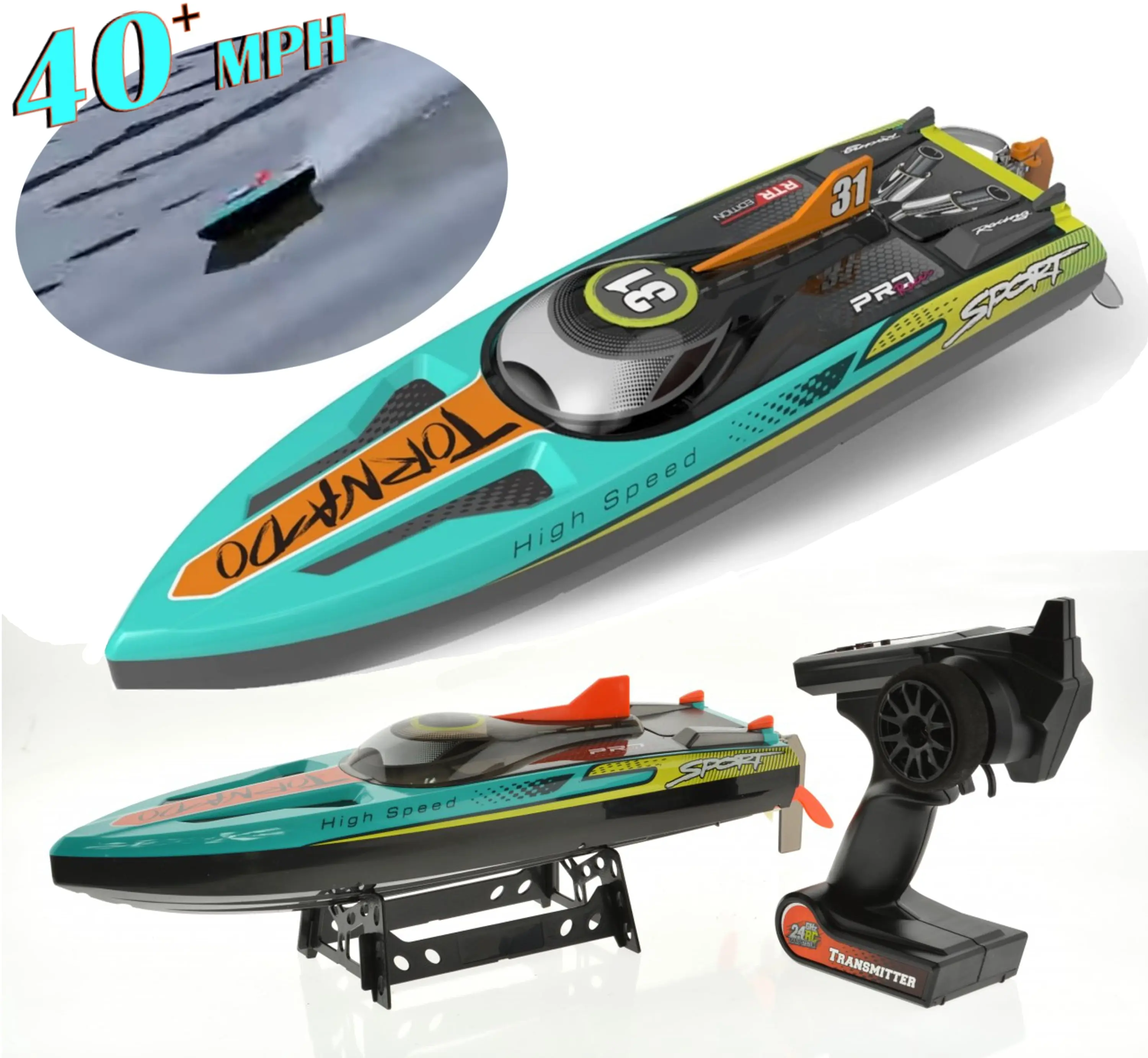 Heng Long Tornado Remote Control Racing Speed Boat for Adults HL3789, 40+ Mph, 2500KV Brushless RC Boat, 11.1V 3S, Remote Control Boat