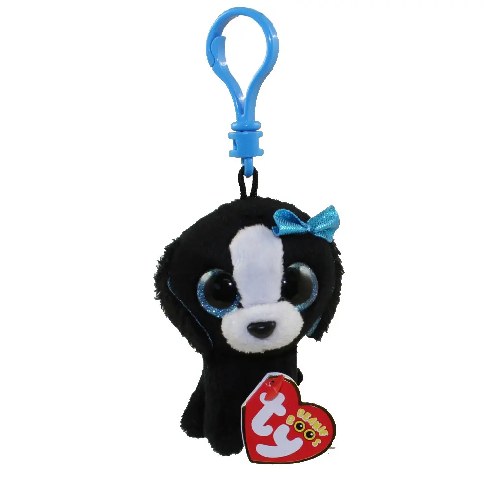 TY Beanie Boos Unisex Keychain - Tracey the Black & White Dog, Glitter Eyes, Plastic Clip, 3.5 in