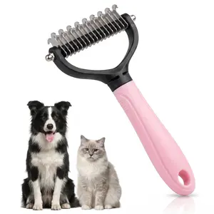 Double-Sided Pet Fur Grooming Brush & Comb - Stainless Steel Undercoat Rake, Easy-to-Handle Grooming Goods, Fine-Tooth Side for Dogs/Cats, Daily Coat Care Tool for Removing Loose Hair Mats Tangles, Suitable for All Hair Lengths, Promotes Healthy Fur