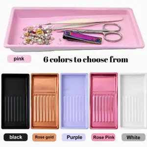 1pcs nail art tool storage tray, square thickened stainless steel storage tray, nail art accessory display tray, jewelry rhinestone makeup nail decoration organizing metal storage tray