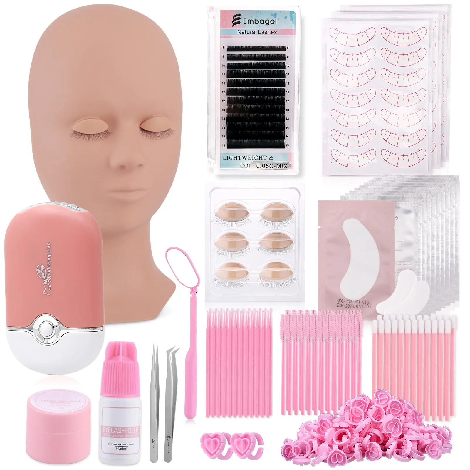 Lash Clusters Kit with Mannequin Head & Tweezers, DIY Cluster Lashes, Eyelash Extension Supplies for Practice, Eye Makeup Tool, Christmas Gift, Cosmetics Accessories