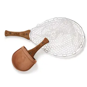 Collapsible Insta-Net Fly Fishing Landing Net with Belt Pouch, Teak Wood Handle, Silicone or Rubber Net