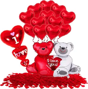 Teddy Bear I Love You Balloons Set - 40 Inch | Red Rose Petals Pack of 1000, Red Heart Balloon