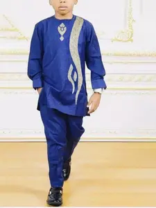 Nigerian Boy's Traditional with Royal Blue Gold Embroidery, Festive Dress for Special Occasions, Cultural Clothing for Children