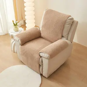 Fleece Recliner Chair Cover Soft Warm Plush Sofa Slipcover Furniture Protector Non Slip Washable Reclining Chair Cover for Kids, Pets (Camel,22"x82")
