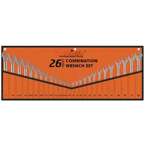 26-Piece Wrench Set |   Combination Wrench Set with Roll-up Pouch |   SAE 1/4" - 1" and Metric 8mm - 24mm Wrench Set Metric and Standard combination wrench Metric Socket repair tool automotive mechanic roll-up pouch men gift