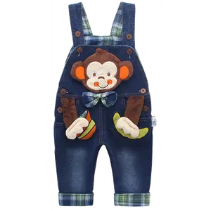 Baby Toddler 6M-4T Denim Jumpsuit 3D Monkey Decor Casual Overalls