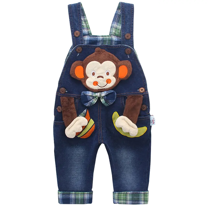Baby Toddler 6M-4T Denim Jumpsuit 3D Monkey Decor Casual Overalls Infant Outfit Baby Girl Clothes