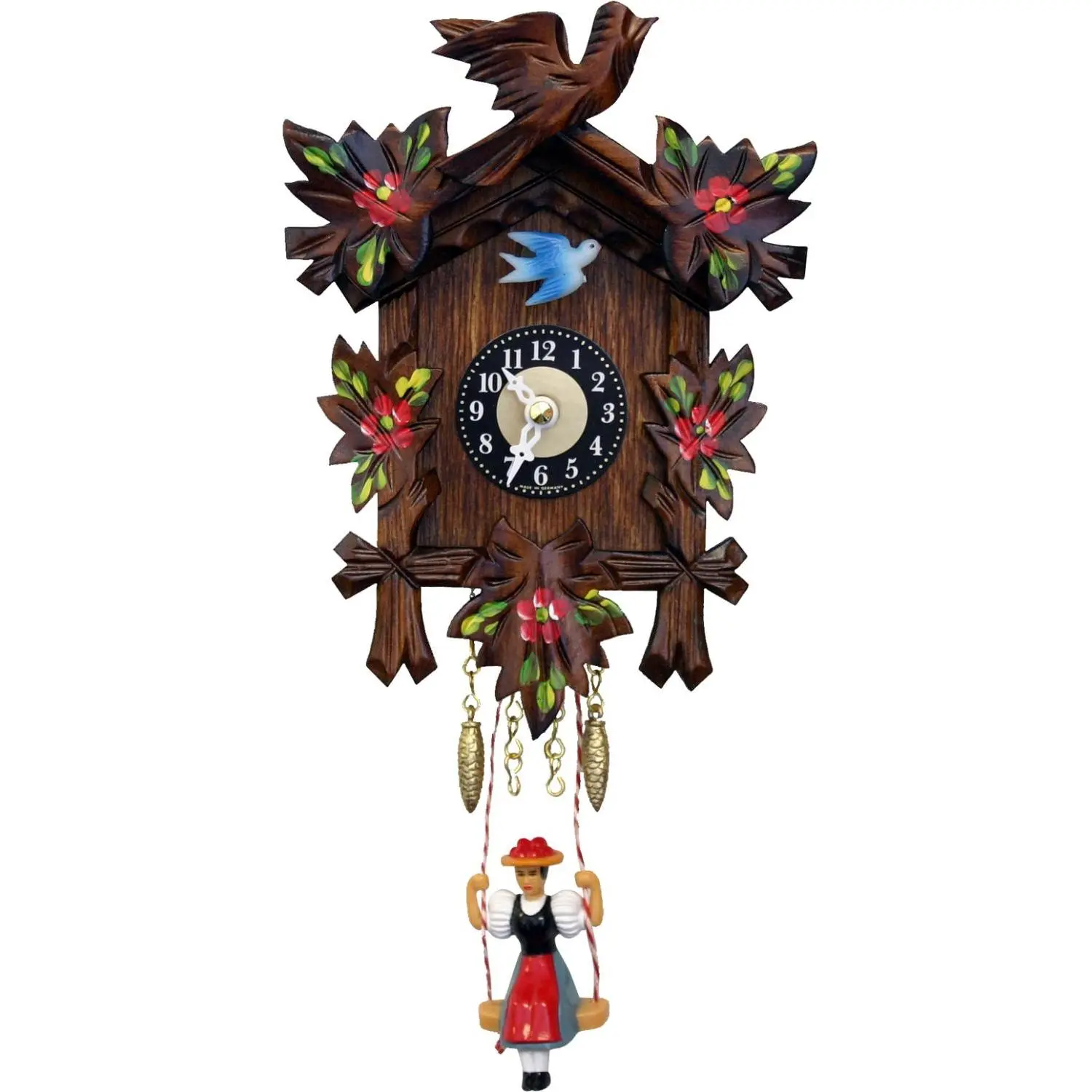 212 MAIN Engstler Wooden Carved Flower Basic Analog Clock by Alexander Taron (126-6SQ) - Battery-Operated, 6.75"h x 4.5"w x 2.75"d, Classic Home Decor, Kid Room Decorations for Room Accent, 1-Year Guarantee, Batteries Included