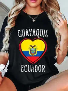 100% Cotton Unisex Ecuador Flag Heart Guayaquil City T-Shirt I Love Ecuador Guayaquil