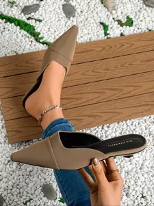 Women's Fashionable Solid Color Pointed Toe Flat Shoes, Casual Comfortable Slip on Mules Shoes for Daily Wear, Lightweight Breathable Shoes for Women & Girls