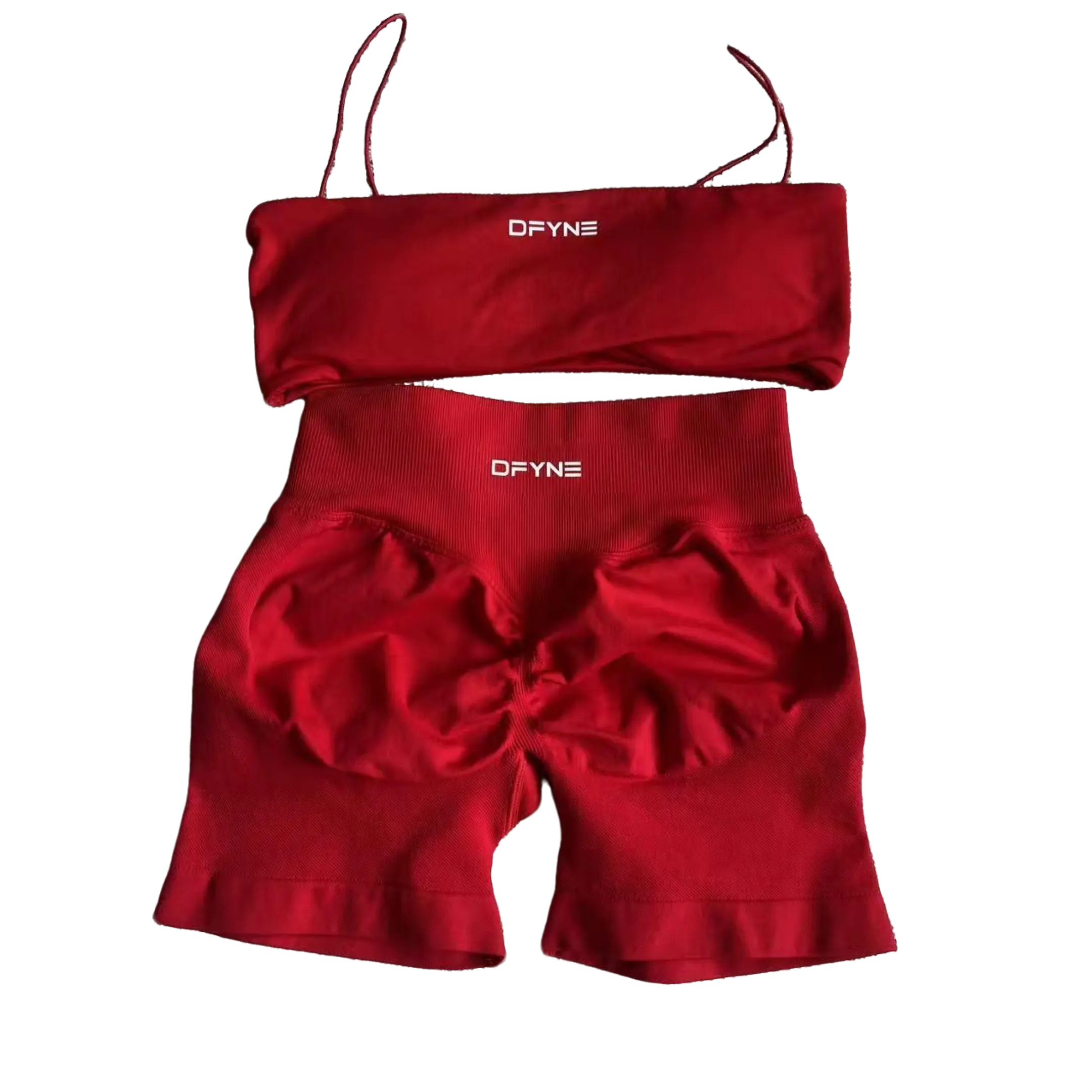 Dfyne Women's Seamless 2-Piece Activewear Clothing Set - Bandeau Halter Padded Sports Bra, High-Waisted Scrunch Tummy Control Shorts, Athleisure Fitness Performance Sportswear Outfit, Athleisure Activewear Set, Fitness Sportswear Set
