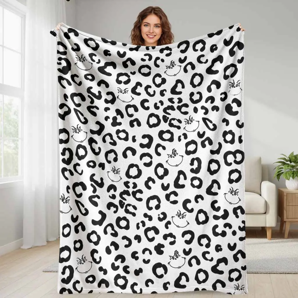 Leopard Print Pattern Flannel Blanket Minimalist Black And White Design Super Soft Cozy Plush Throw Breathable Warm Lightweight Decorative Textile Perfect For Living Room Sofa Bedding Travel Camping Holiday Gifting Office Nap Or Outdoor Leisure Use