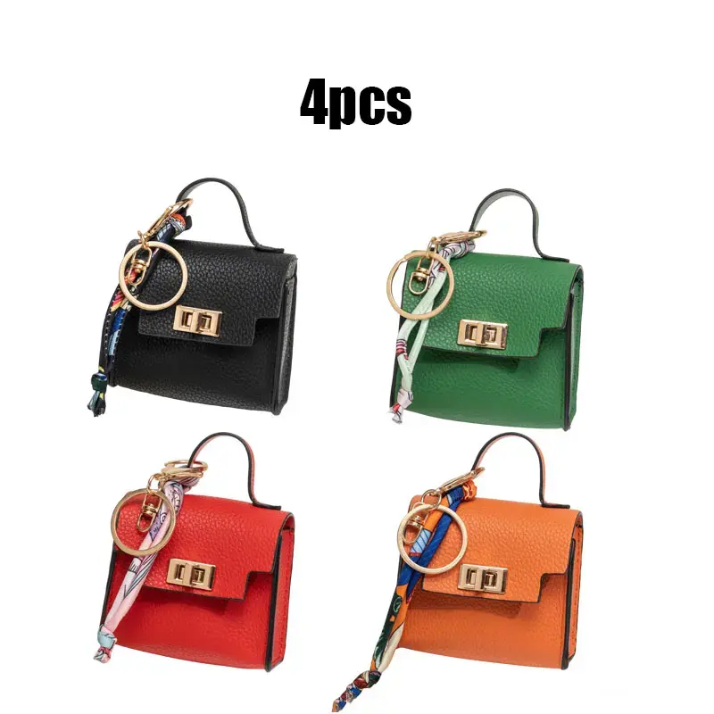 Mini Square Bag Pendant Keychain - High Quality Leather with Colorful Strap, Cute Car Keychain & Bag Charm Accessory