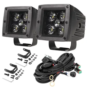LED Cubes, 2PCS 3 Inch Square LED Offroad Lights 100W 10000LM LED Light Pods Spot Beam Driving Lights with 20AWG DT Connector Wiring Harness Kit for Trucks UTV SUV Off Road Boat Durable Construction High Brightness Trail Crawling