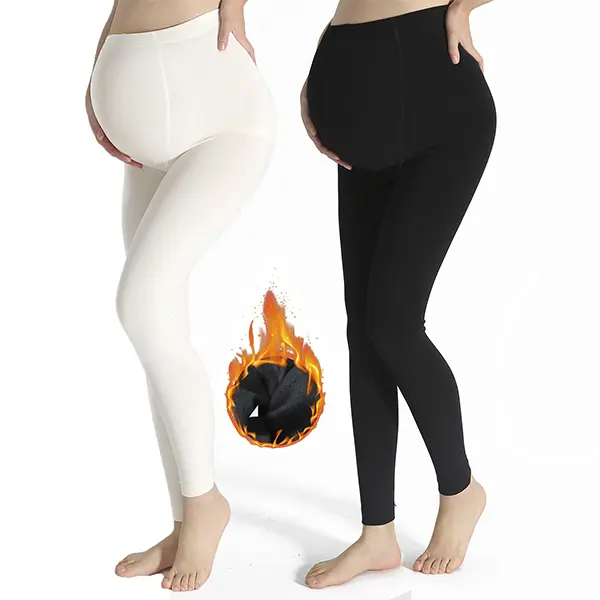 Women's Fleece Textured High-Waisted Bodycon Yoga Leggings - Maternity Prenatal Clothes, Tummy Tuck Garment, Autumn-Winter Warmer, Elegant Modest Figure-Hugging Soft for All Pregnancy Stages, Minimalist, Fleece Lined Leggings, Textured Knit, Basic, Slim-F