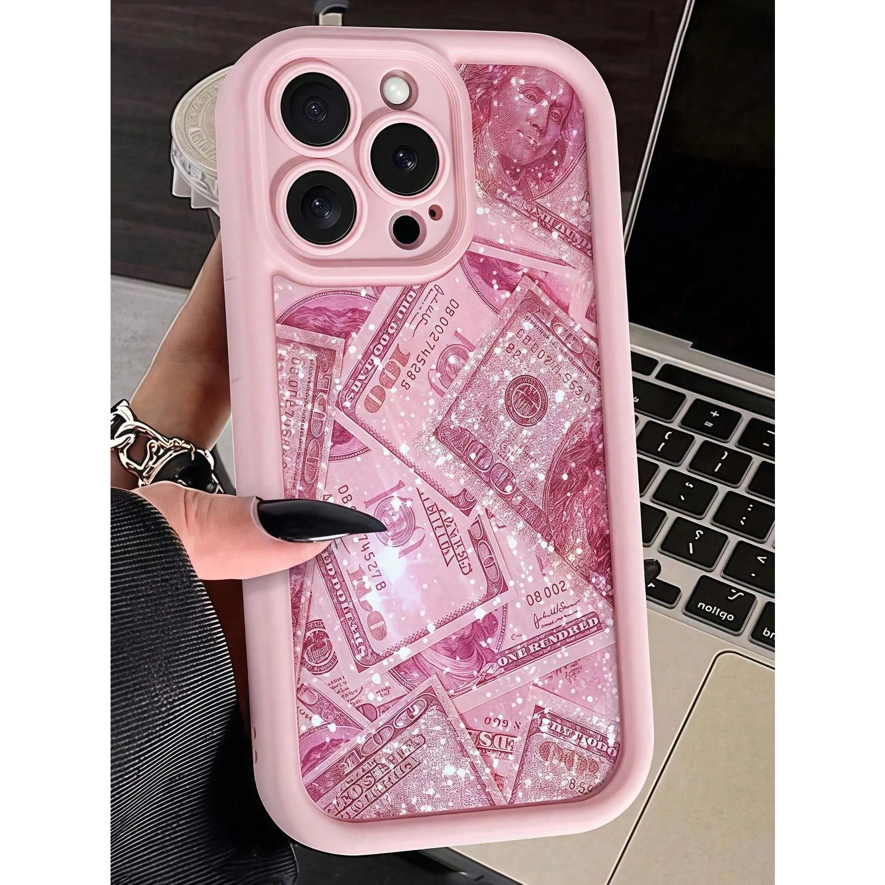 A pink coin-patterned matte TPU full-cover phone case, compatible with iPhone 17/16/15/14/13/12/11/X/XS/XS Max/16E/12/13 Mini, featuring a sweet yet cool style, perfect as a holiday gift for friends, family, or yourself., Accessories, Smartphone, Cellphon