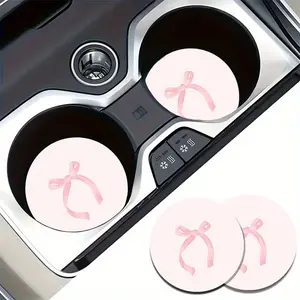 2pcs Pink Bow Car Coasters - Non-Slip, Absorbent Rubber Cup Holders for Car Interior, Cup Holders for Car, Car Cup Holders, Car Cup Holders with Bow, Girly car accessories