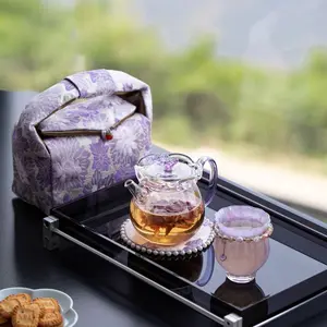 T11. Pink Butterfly Borosilicate Glass Tea Set – 1 teapot, 1 cup, heat-resistant, for home kung fu tea brewing