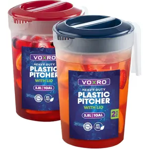 2-Pack 1-Gallon Plastic Pitchers with Lids Iced Tea Pitchers with Twist Cover BPA-Free Dishwasher & Freezer Safe Ideal for Water Juice & Fridge Storage