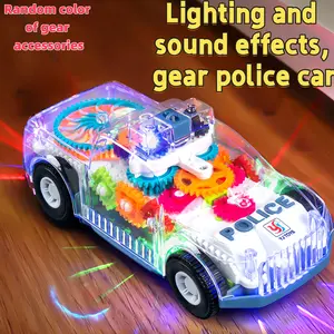 Children's Transparent Gear Police Car Toy with Lights and Music for Ages 3-6 Featuring Random Color Gear Accessories