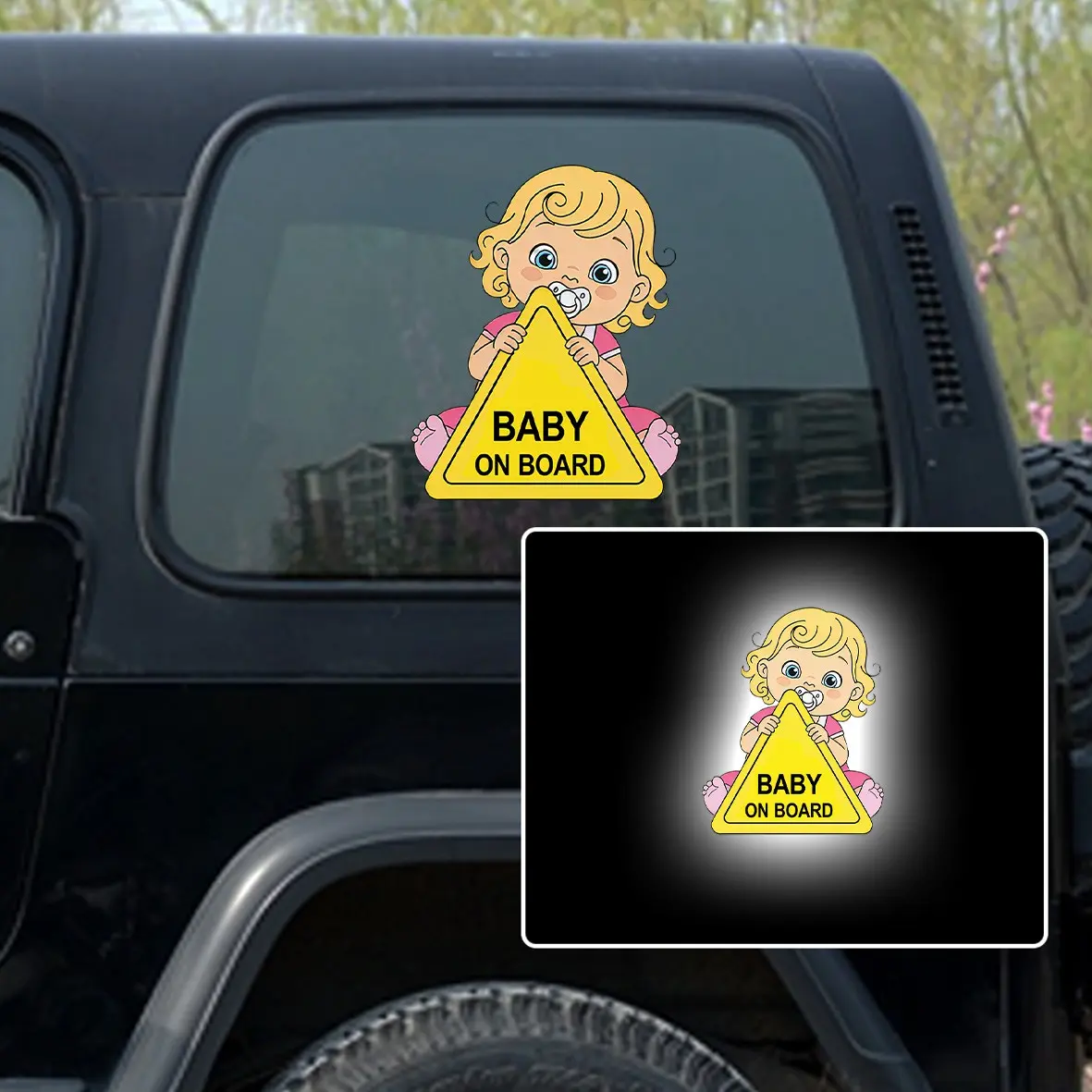 Cute Reflective Baby on Board Car Sticker, Safety Reminder Decal, Cartoon Boy Girl Kids on Board Decal, Waterproof Decals Automotive Decals Car Window Body Bumper Decoration, Windshield Sticker, Decal for Cars, Car Accessories Cute