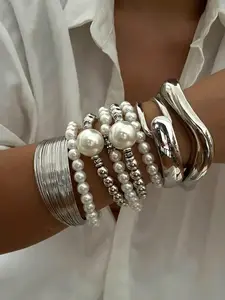 Fashion Exaggerated Faux Pearl Decorated Boho Style Bangles Bracelet, Fashion Jewelry for Party, Daily Clothing Decor, Trendy All-match & Exquisite Jewelry for Birthday Gift