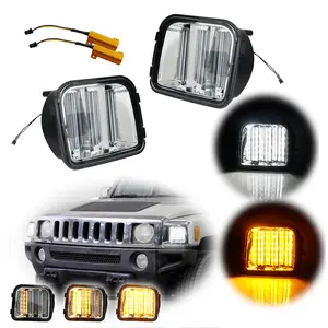 2pcs Sequential Switch back LED Clear Front Corner DRL Signal Lamps For 2006 2007 2008 2009 2010 Hummer H3,Replace OEM 15139187, 15139188