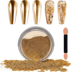 Laza Chrome Nail Powder Mirror Effect Metallic Dust Holographic Glitter Glazed Manicure Decoration Reflective Pigment for DIY Gel Polish Nail Art, Resin Craft, Gifts - Gold springtok
