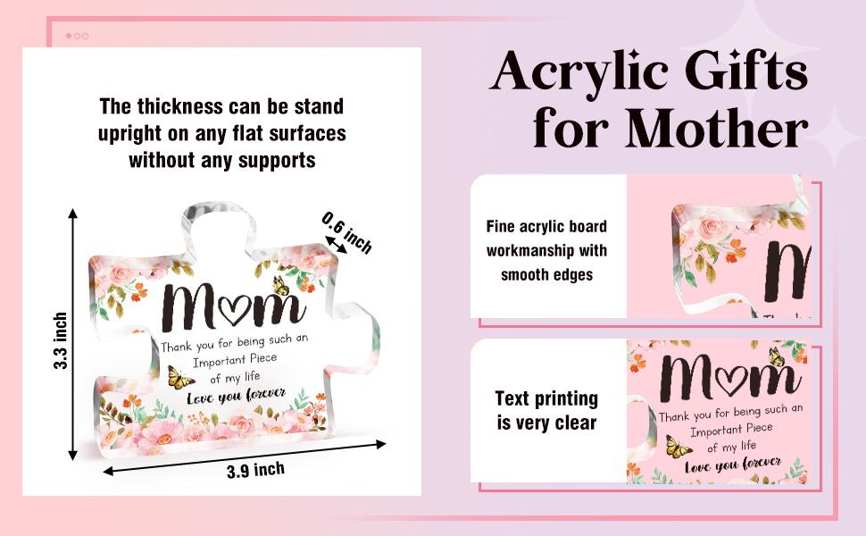 Mothers Day Gifts for Mom - Meaningful Acrylic Puzzle Piece Decor - Heartwarming Mom Birthday Gifts from Daughter Son, Mothers Day Gifts, Thoughtful Keepsake Plaque for Home Office Desk, 3.9 x 3.3 Inch