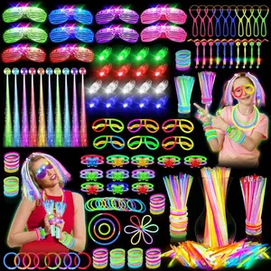 Glow in the Dark Party Supplies, 264 PCS Light Up Party Favors with LED Glasses,Glow Sticks,Finger Lights,LED Hair Clips,Glasses Molds,Butterfly Bracelet For Birthday,Raves,New Year