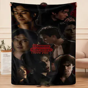 Damon Salvatore  flannel blanket, exclusive gift for home, office, camping travel, personalized pattern design, modern style, soft texture