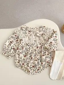 Newborn Baby Girl Onesie, Baby Clothes Girl, Soft Cotton Long Sleeve Romper, Cute Floral Pattern Design, Comfortable All-In-One Jumpsuit for Daily Wear