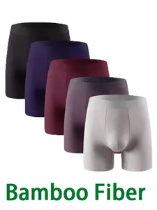 5PACK Men's Long Underwear Mid-Waist Boxersbriefs, Sporty Casual Seamless Gym Shorts, Large Size Anti-Chafe Plain Four-Leaf Short Pants, Athletic Sport Underwear
