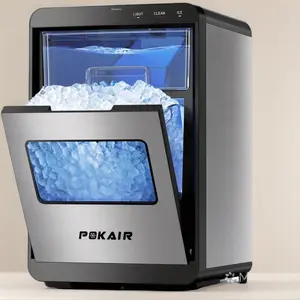 POKAIR Nugget Ice Maker Countertop, 44 lbs/Day Pebble Ice Machine, Sonic-Style Chewable Ice in 9 Mins, Self-Cleaning, Touch Screen, Brushed Stainless Steel