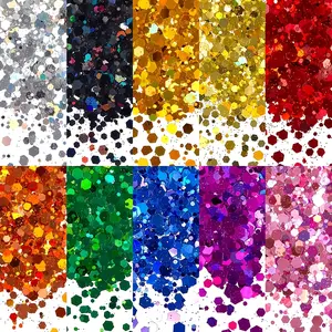 10 bags of holographic laser sequins. Suitable for nail decoration, DIY epoxy resin - laser holographic sequins, hexagonal mixed sizes, suitable for nail art, travel cup handicraft, resin molds, party decoration, and body decoration.