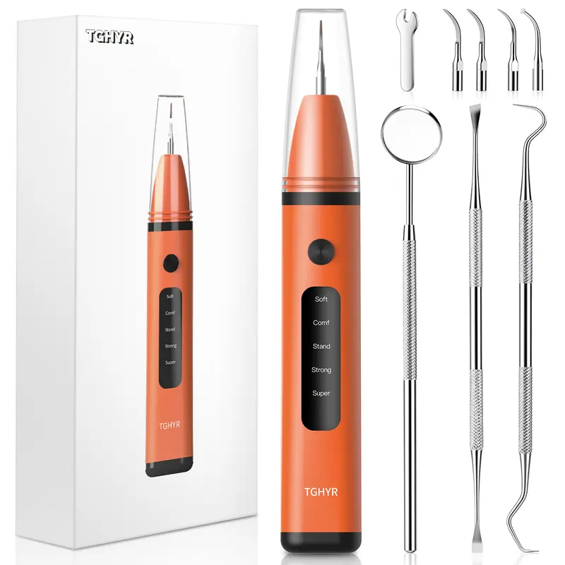 Ultrasonic Oral Plaque Remover Tool - Metal & Plastic Portable USB Charge Kit Set, Waterproof Tartar & Stain Removal with Plaque Scraper, LED Light, Teeth & Gums Care for Adults (TGHYR)