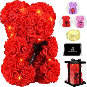 Bear Rose Valentines Day Gifts for Her, 9 inch Flower Bear with Led Light, Birthday Gifts for Women Wife Girlfriend Mom, Gifts for Valentine's Day Anniversary Womens Day Mothers Day