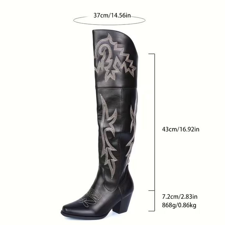 EROCALL Women's Western Cowboy Boots Embroidery Chunky Block Heel Cowgirl Boots Side Zip Pointed Toe Knee High Boots Cowgirl Boots Thigh High Wide Calf Embroidered Western Cowboy Boots SpringStatements EROCALL Women's Western Cowboy Boots Embroidery Chunky Block Heel Cowgirl Boots Side Zip Pointed Toe Knee High Boots Cowgirl Boots Thigh High Wide Calf Embroidered Western Cowboy Boots SpringStatements