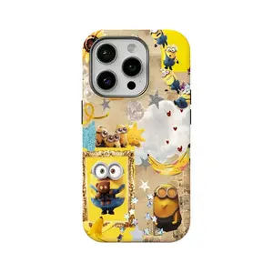 Cartoon anime Minion pattern double-layer film phone case, suitable for iPhone 12 13 14 15 16 17 Minion fans anti drop hard shell phone case