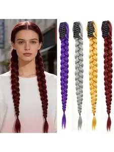 Purple Clip-In Ponytail Hair Extension - Synthetic Straight Hair in Purple, Gray, Burgundy, Golden, Multiple Colors Available. Woven Ponytail with Clip, Celebrity Style, Heat Resistant and Durable, No Maintenance Required. Perfect for Halloween