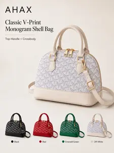 2026 New Classic V-Print Monogram Shell Bag, Retro Commute Top Handle Crossbody Purse, Casual Elegant Women's Handbag, Crossbody Shoulder Bag