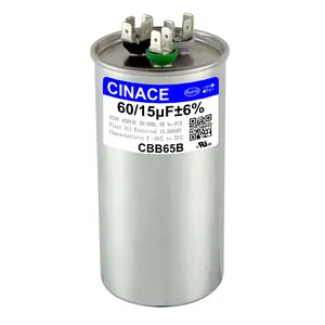 CINACE 60/15uF 60/15MFD CBB65 Dual Run Circular and Start Capacitor For Air Conditioner, AC Motor Run, Fan Start, Condenser Straight Cool, Heat Pump, Condenser Unit, HVAC, Ice Maker 370/450VAC 50/60Hz