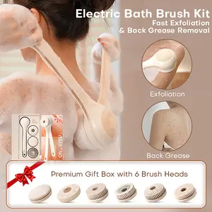 XiyuYouth Electric Bath Brush with 6-Brush Head & Dual Handle, Back Scrubber for Combating Back Grease | Rechargeable Waterproof Shower Brush for Exfoliating and Cleansing | Home SPA Experience  with XY1 Plus
